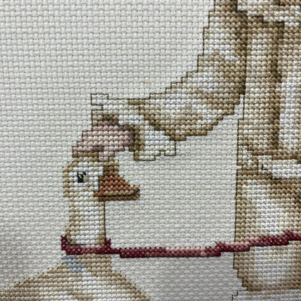 Vintage Finished Cross Stitch English Victorian Boy w/ Duck 1989 16x12